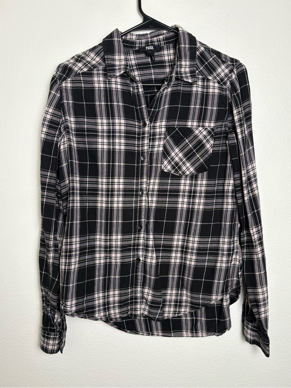 PAIGE Black and White Plaid Casual Button-Down Shirt Womens Medium - Picture 1 of 6